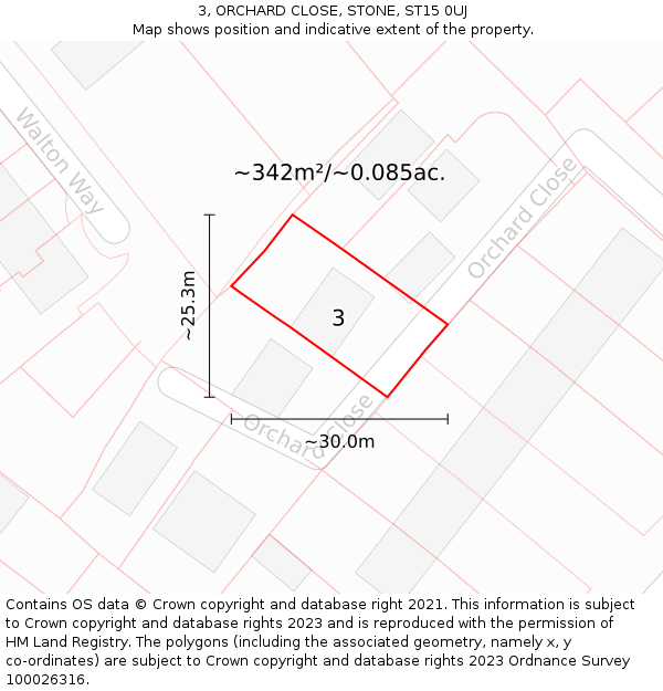 3, ORCHARD CLOSE, STONE, ST15 0UJ: Plot and title map