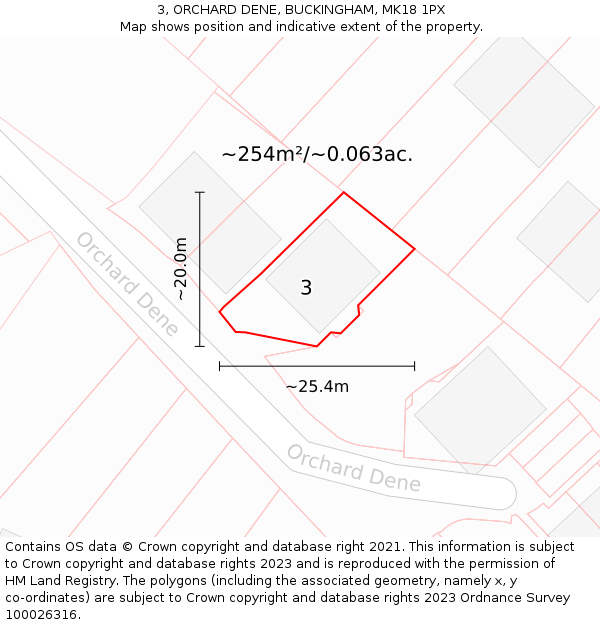 3, ORCHARD DENE, BUCKINGHAM, MK18 1PX: Plot and title map