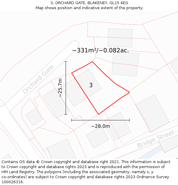 3, ORCHARD GATE, BLAKENEY, GL15 4EG: Plot and title map