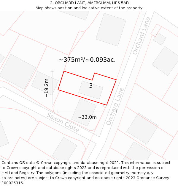 3, ORCHARD LANE, AMERSHAM, HP6 5AB: Plot and title map