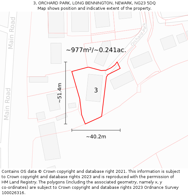 3, ORCHARD PARK, LONG BENNINGTON, NEWARK, NG23 5DQ: Plot and title map