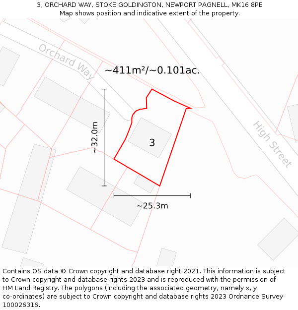 3, ORCHARD WAY, STOKE GOLDINGTON, NEWPORT PAGNELL, MK16 8PE: Plot and title map