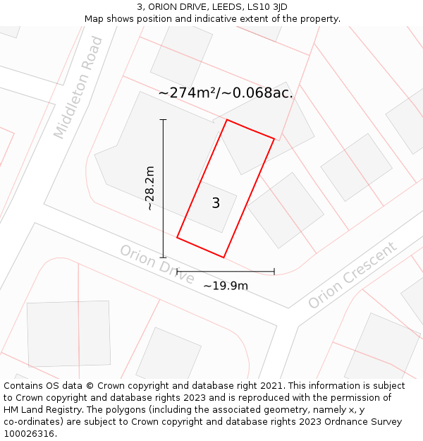 3, ORION DRIVE, LEEDS, LS10 3JD: Plot and title map
