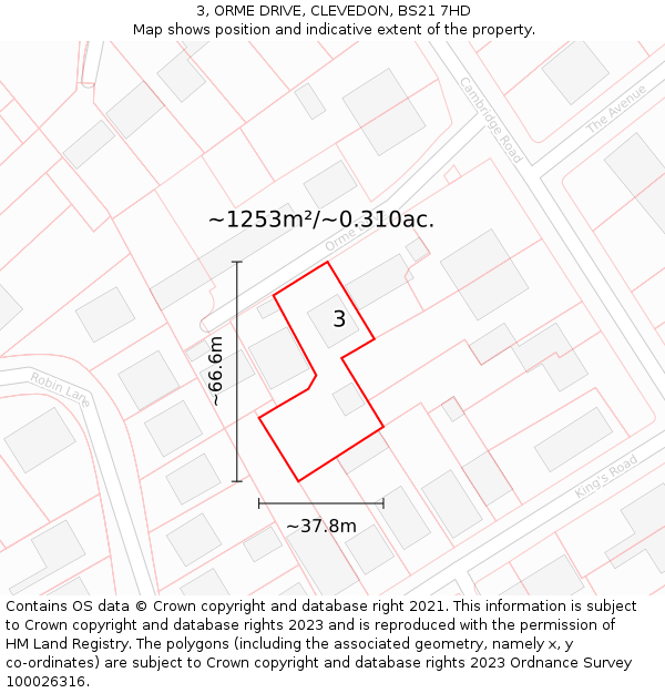 3, ORME DRIVE, CLEVEDON, BS21 7HD: Plot and title map