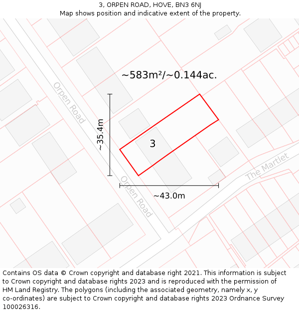 3, ORPEN ROAD, HOVE, BN3 6NJ: Plot and title map