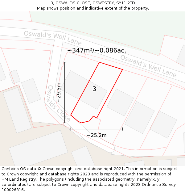 3, OSWALDS CLOSE, OSWESTRY, SY11 2TD: Plot and title map