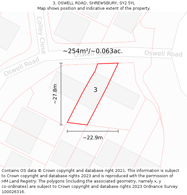 3, OSWELL ROAD, SHREWSBURY, SY2 5YL: Plot and title map