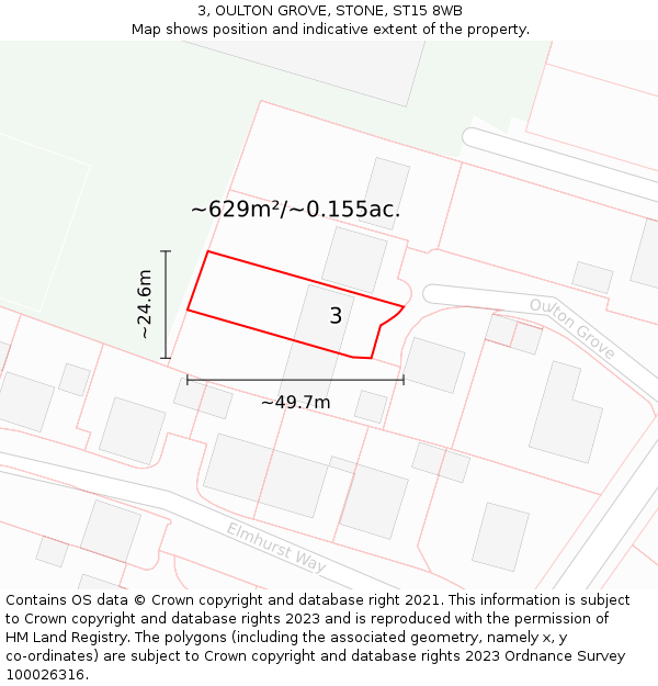 3, OULTON GROVE, STONE, ST15 8WB: Plot and title map