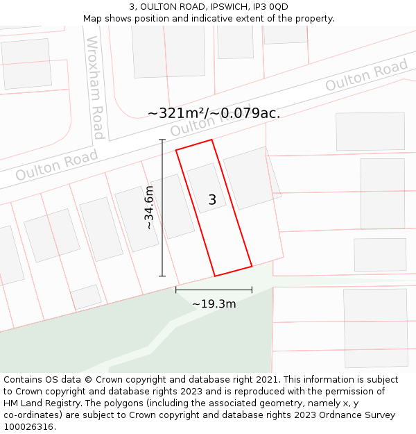 3, OULTON ROAD, IPSWICH, IP3 0QD: Plot and title map