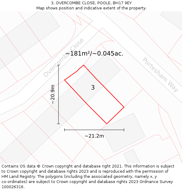 3, OVERCOMBE CLOSE, POOLE, BH17 9EY: Plot and title map