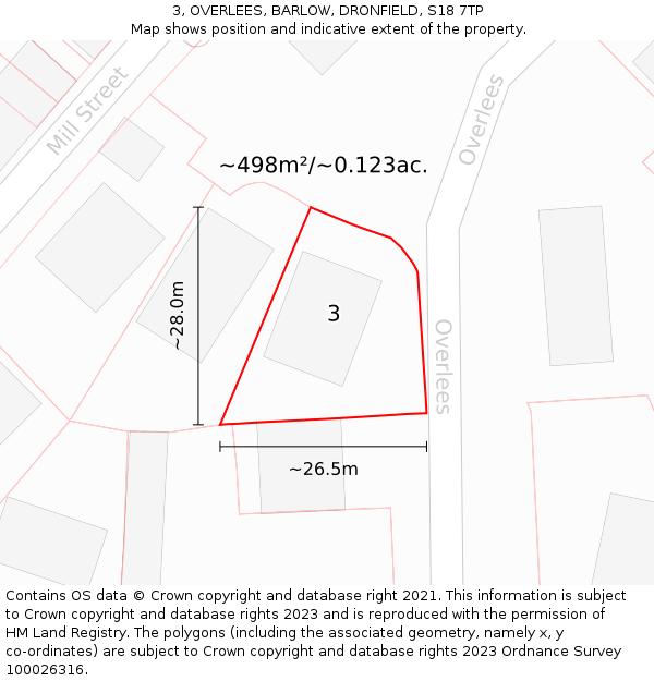 3, OVERLEES, BARLOW, DRONFIELD, S18 7TP: Plot and title map