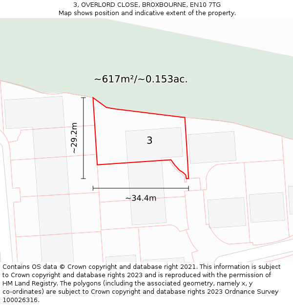 3, OVERLORD CLOSE, BROXBOURNE, EN10 7TG: Plot and title map