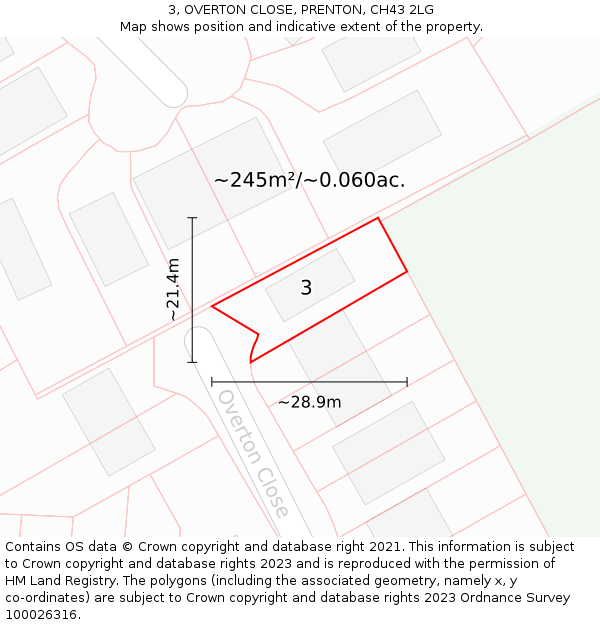 3, OVERTON CLOSE, PRENTON, CH43 2LG: Plot and title map