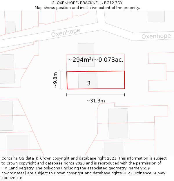 3, OXENHOPE, BRACKNELL, RG12 7DY: Plot and title map