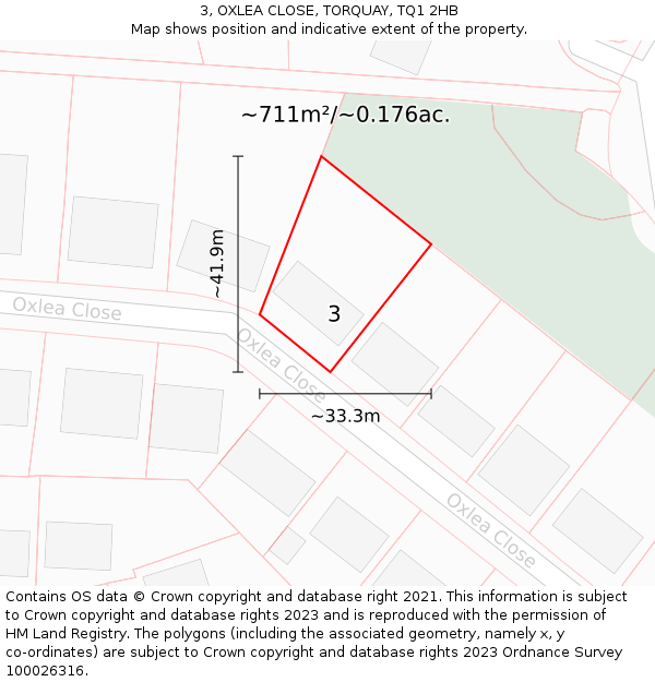 3, OXLEA CLOSE, TORQUAY, TQ1 2HB: Plot and title map