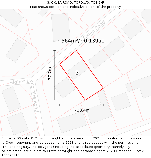 3, OXLEA ROAD, TORQUAY, TQ1 2HF: Plot and title map