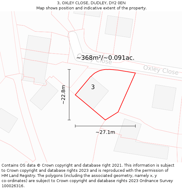 3, OXLEY CLOSE, DUDLEY, DY2 0EN: Plot and title map