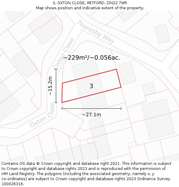 3, OXTON CLOSE, RETFORD, DN22 7WR: Plot and title map