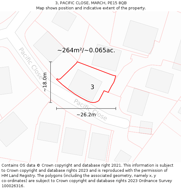 3, PACIFIC CLOSE, MARCH, PE15 8QB: Plot and title map