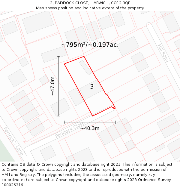 3, PADDOCK CLOSE, HARWICH, CO12 3QP: Plot and title map