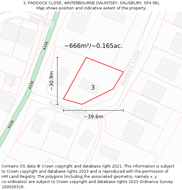 3, PADDOCK CLOSE, WINTERBOURNE DAUNTSEY, SALISBURY, SP4 6EL: Plot and title map