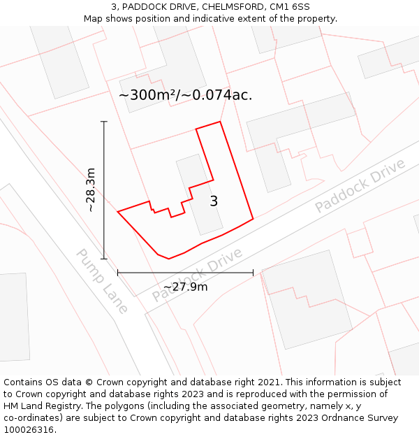 3, PADDOCK DRIVE, CHELMSFORD, CM1 6SS: Plot and title map