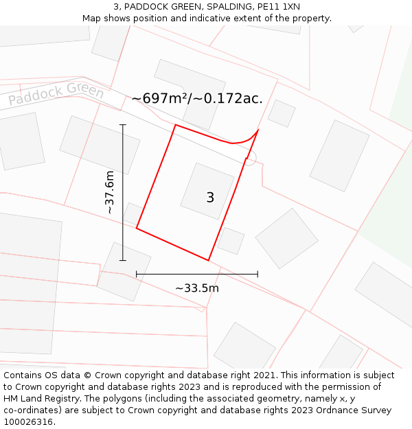 3, PADDOCK GREEN, SPALDING, PE11 1XN: Plot and title map