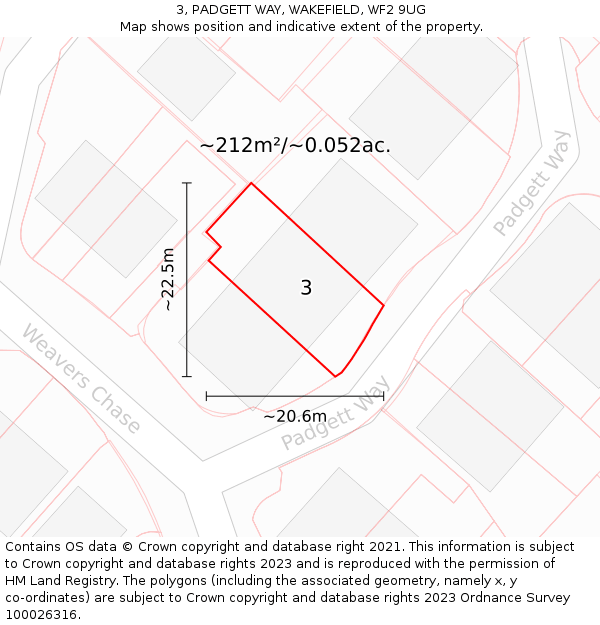 3, PADGETT WAY, WAKEFIELD, WF2 9UG: Plot and title map