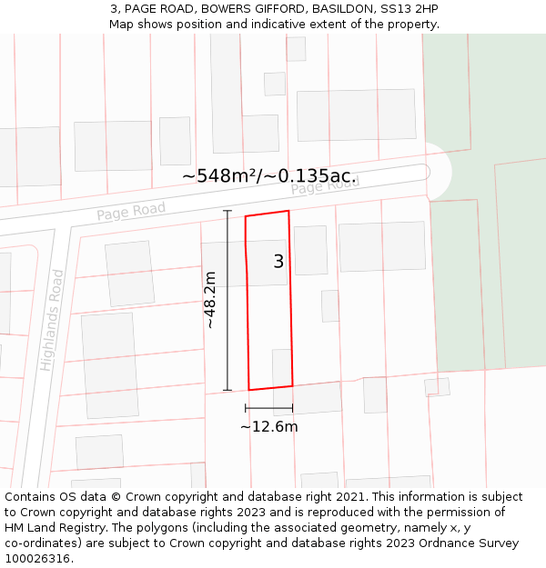 3, PAGE ROAD, BOWERS GIFFORD, BASILDON, SS13 2HP: Plot and title map