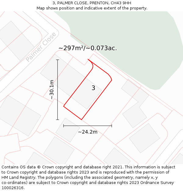 3, PALMER CLOSE, PRENTON, CH43 9HH: Plot and title map