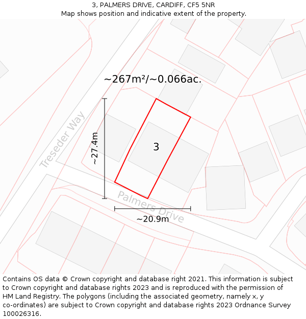 3, PALMERS DRIVE, CARDIFF, CF5 5NR: Plot and title map