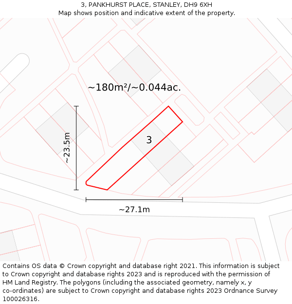 3, PANKHURST PLACE, STANLEY, DH9 6XH: Plot and title map