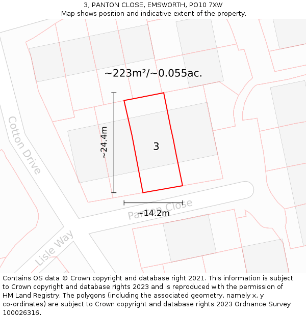 3, PANTON CLOSE, EMSWORTH, PO10 7XW: Plot and title map