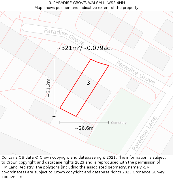 3, PARADISE GROVE, WALSALL, WS3 4NN: Plot and title map