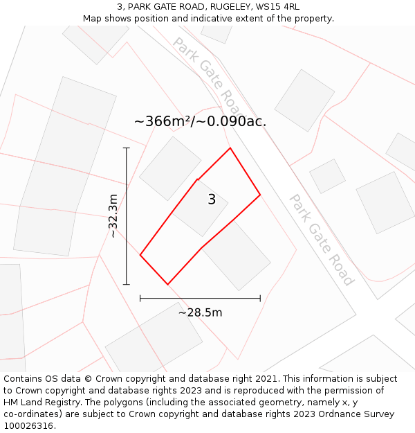 3, PARK GATE ROAD, RUGELEY, WS15 4RL: Plot and title map