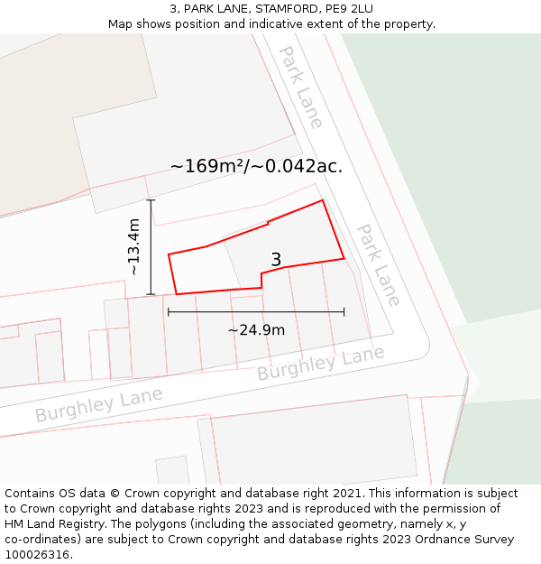 3, PARK LANE, STAMFORD, PE9 2LU: Plot and title map