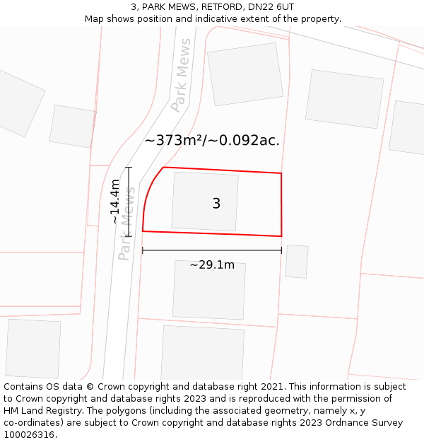 3, PARK MEWS, RETFORD, DN22 6UT: Plot and title map