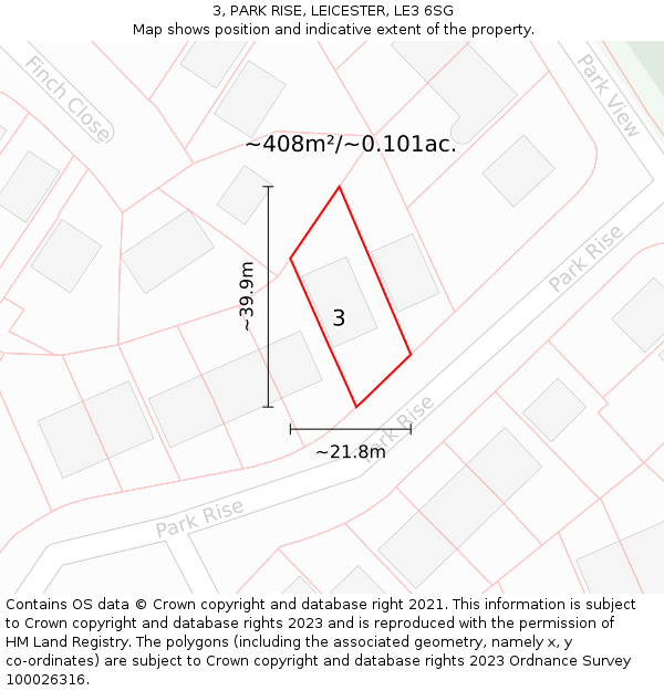 3, PARK RISE, LEICESTER, LE3 6SG: Plot and title map