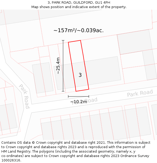 3, PARK ROAD, GUILDFORD, GU1 4PH: Plot and title map