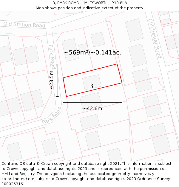 3, PARK ROAD, HALESWORTH, IP19 8LA: Plot and title map