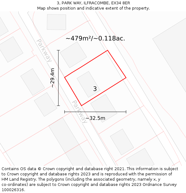 3, PARK WAY, ILFRACOMBE, EX34 8ER: Plot and title map