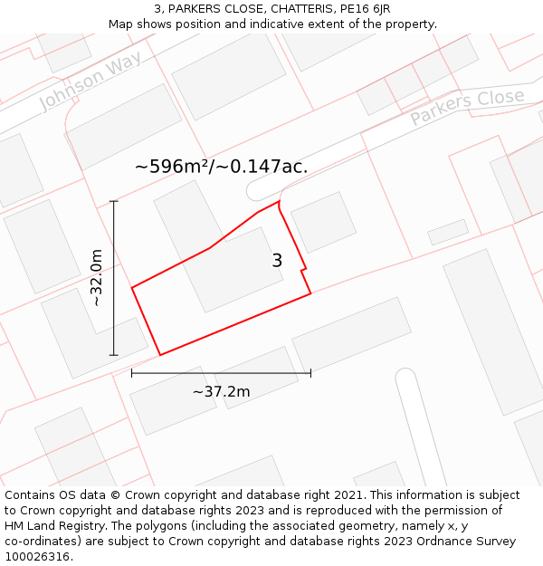 3, PARKERS CLOSE, CHATTERIS, PE16 6JR: Plot and title map