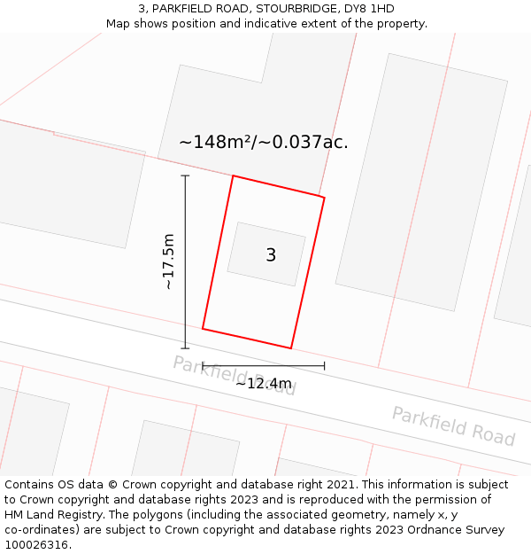3, PARKFIELD ROAD, STOURBRIDGE, DY8 1HD: Plot and title map
