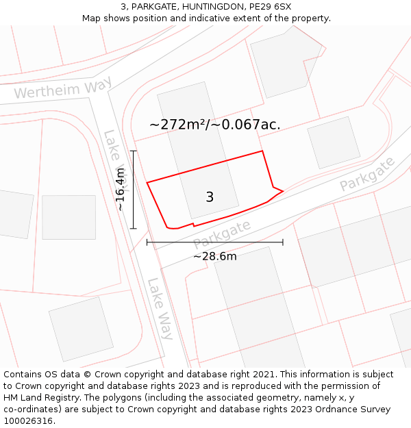 3, PARKGATE, HUNTINGDON, PE29 6SX: Plot and title map