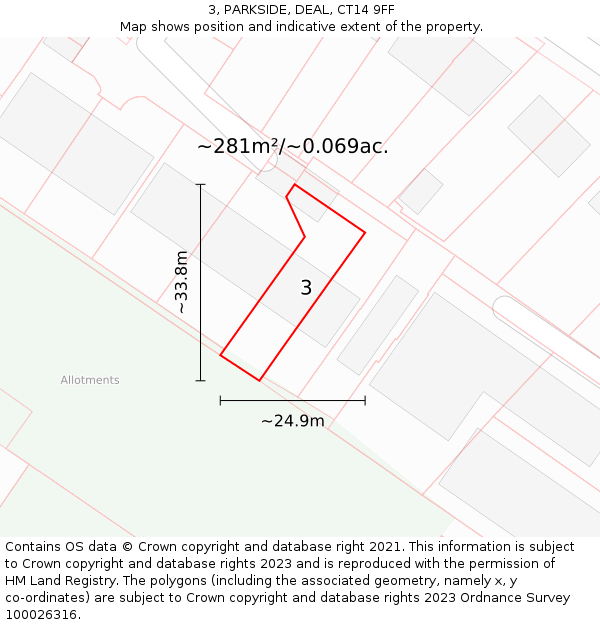 3, PARKSIDE, DEAL, CT14 9FF: Plot and title map