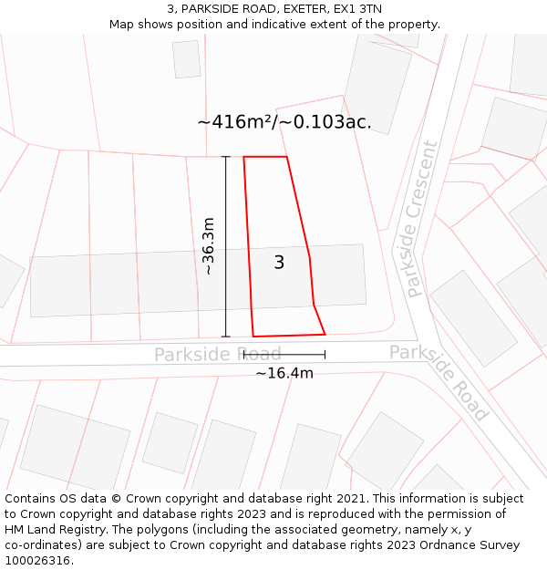 3, PARKSIDE ROAD, EXETER, EX1 3TN: Plot and title map