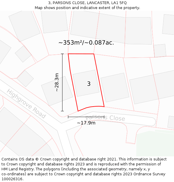 3, PARSONS CLOSE, LANCASTER, LA1 5FQ: Plot and title map