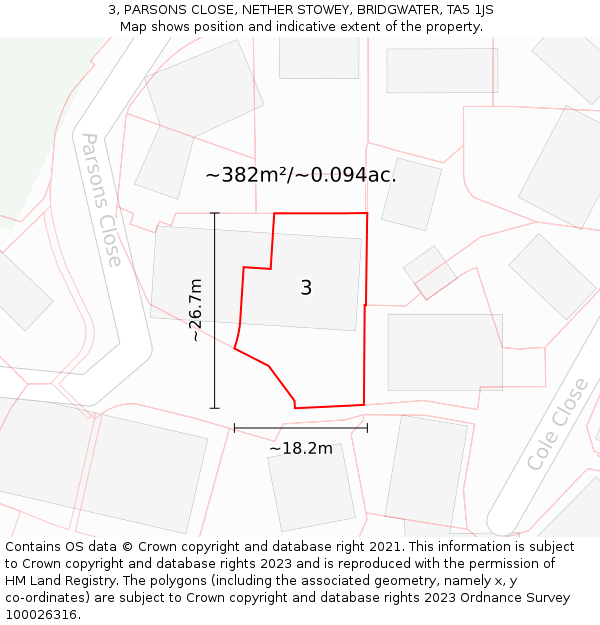 3, PARSONS CLOSE, NETHER STOWEY, BRIDGWATER, TA5 1JS: Plot and title map