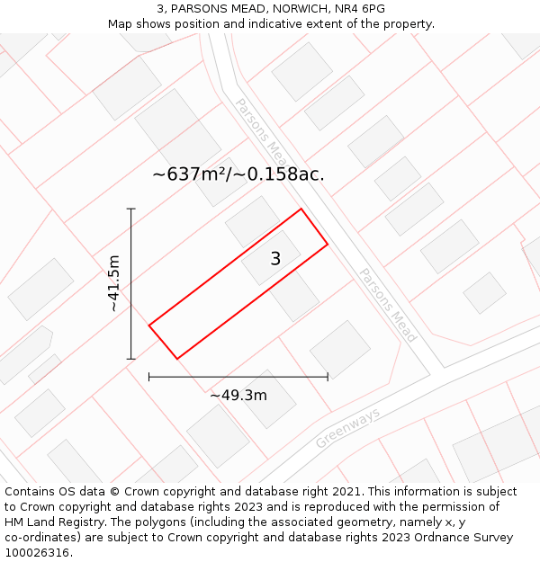 3, PARSONS MEAD, NORWICH, NR4 6PG: Plot and title map