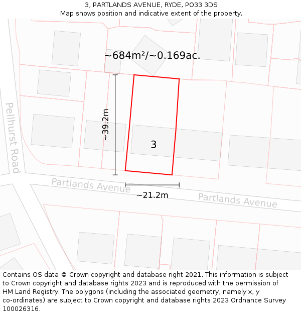 3, PARTLANDS AVENUE, RYDE, PO33 3DS: Plot and title map